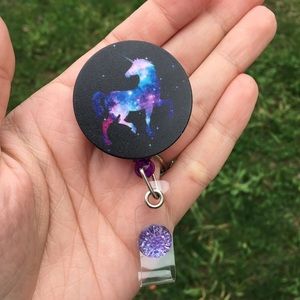 Purple unicorn Retractable Nurse badge holder